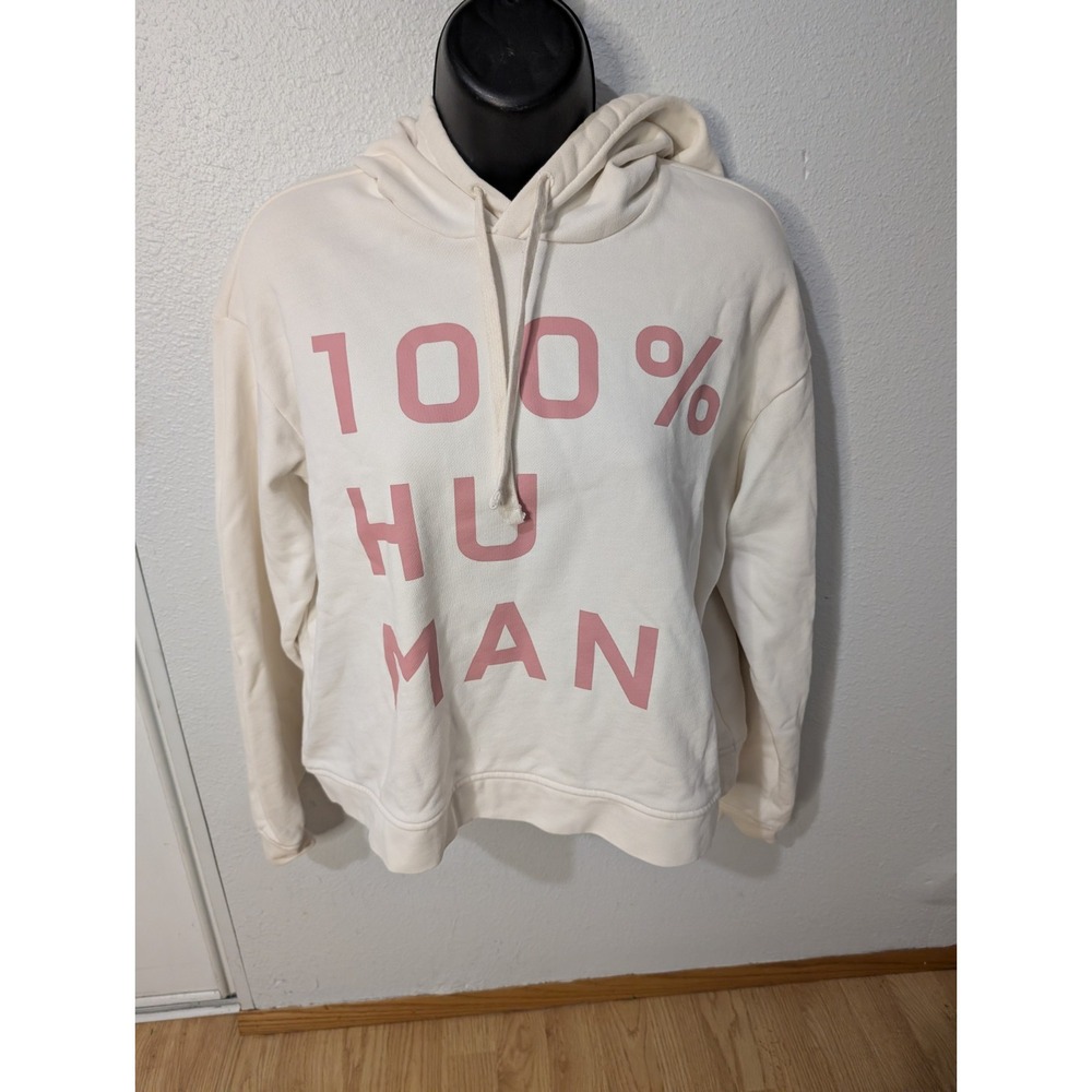 Everlane 100% Human Graphic Hoodie Sweatshirt Small Cream Pink‎ Pullover